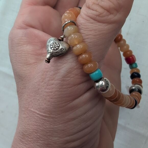 NWT Peyote Bird Multicolor Beaded Gemstone Sterling Silver Heart Charm Bracelet - Picture 4 of 6